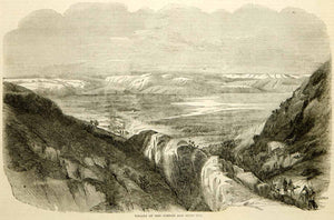 1857 Wood Engraving Valley Jordan Dead Sea Middle East Mountain Salty Holy YHW1