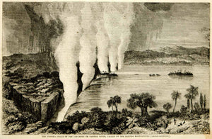 1857 Wood Engraving Zambezi River Victoria Waterfalls Mosyoatunyo YHW1