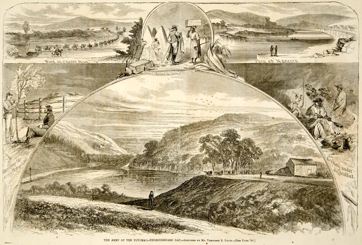 1862 Wood Engraving Theodore R Davis Thoroughfare Gap Bull Run Mountains YHW2