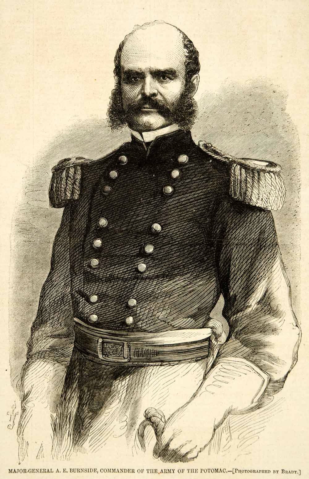 1862 Wood Engraving Major General Ambrose E. Burnside Union Army US Civil YHW2