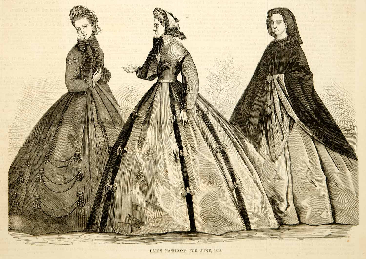 1864 Wood Engraving Paris France Fashions Victorian Women Carriage Dre Period Paper Historic Art LLC 1864 Wood Engraving Paris France Fashions Victorian Women Carriage Dre Period Paper Historic Art LLC