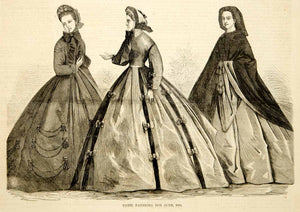 1864 Wood Engraving Paris France Fashions Victorian Women Carriage Dre –  Period Paper Historic Art LLC