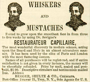 1865 Ad Berger Shultz Restaurateur Capillaire Beard Mustache Grower Dr YHW3