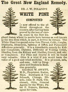 1865 Ad Dr. J W Poland White Pine Compound Remedy Health Tonic Medical YHW3