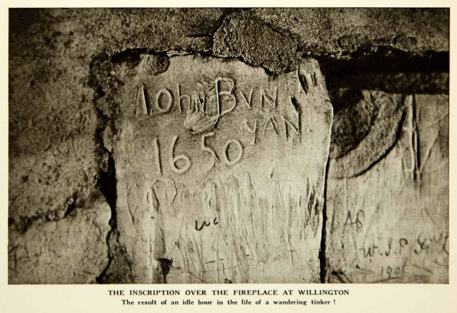 1928 Rotogravure John Bunyan Name Carved King Henry VII Stable Willington YJB1