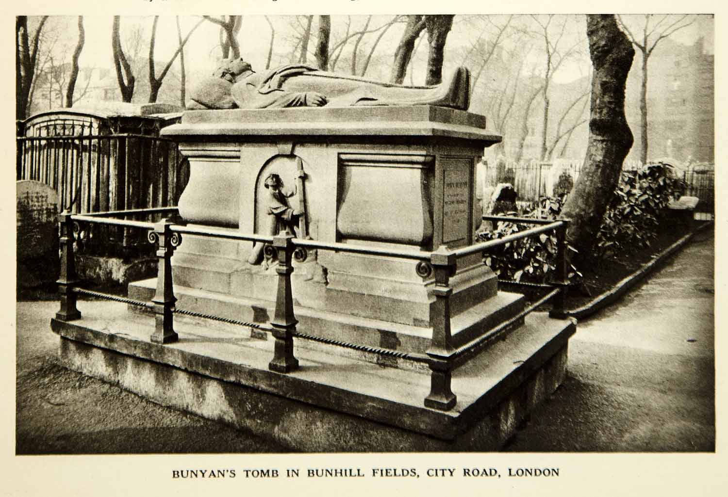 1928 Rotogravure John Bunyan Tomb Bunhill Fields City Road London Memorial YJB1