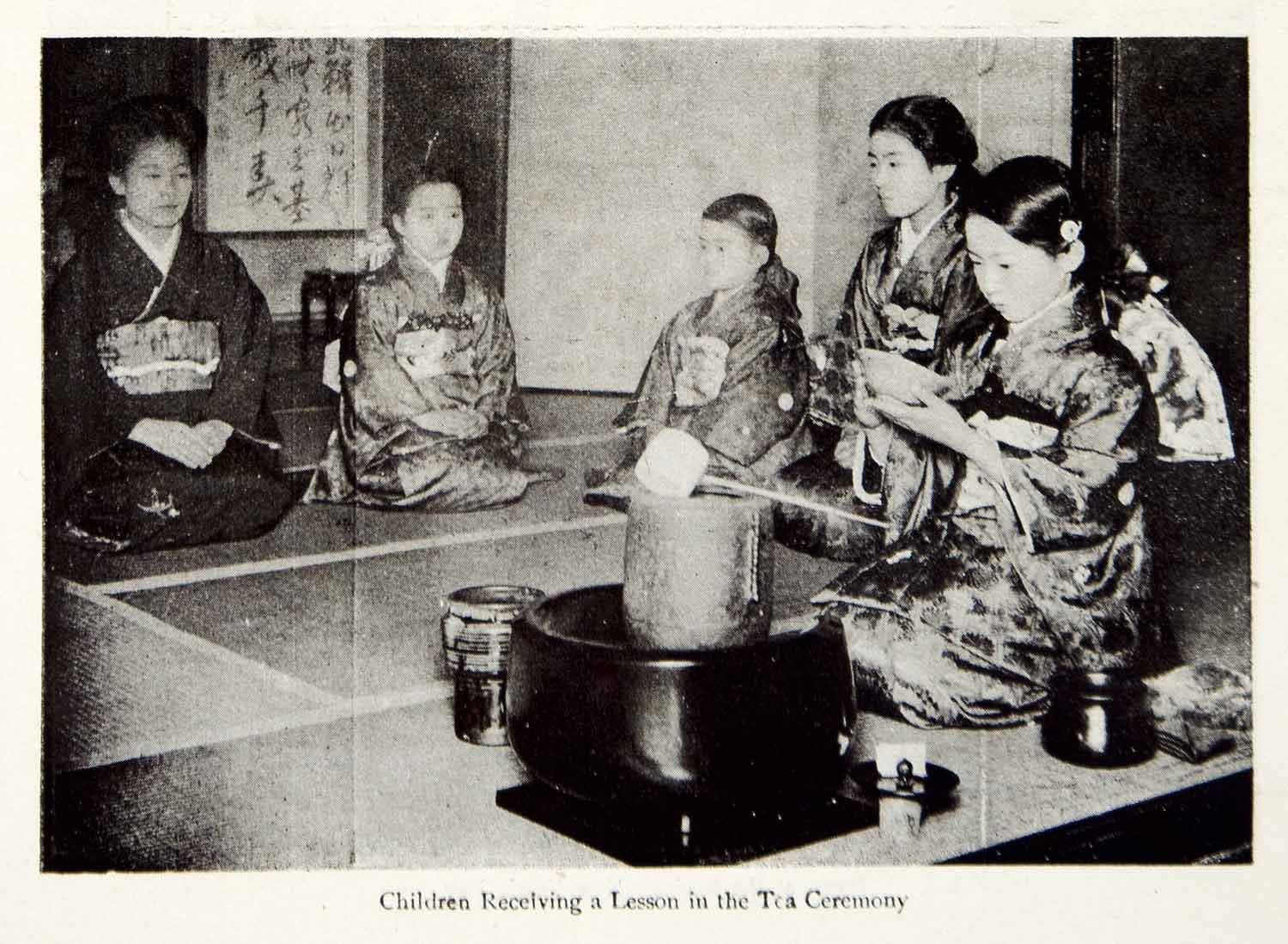 1921 Print Japanese Children Tea Ceremony Lesson Learning Traditional YJM1