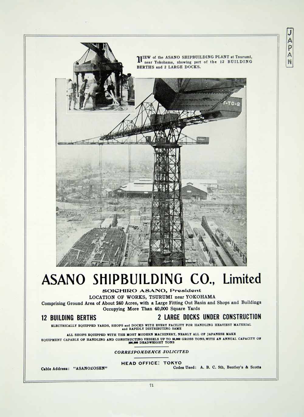 1921 Ad Asano Shipbuilding Japanese Manufacturing Industrial Boats Dock YJM2