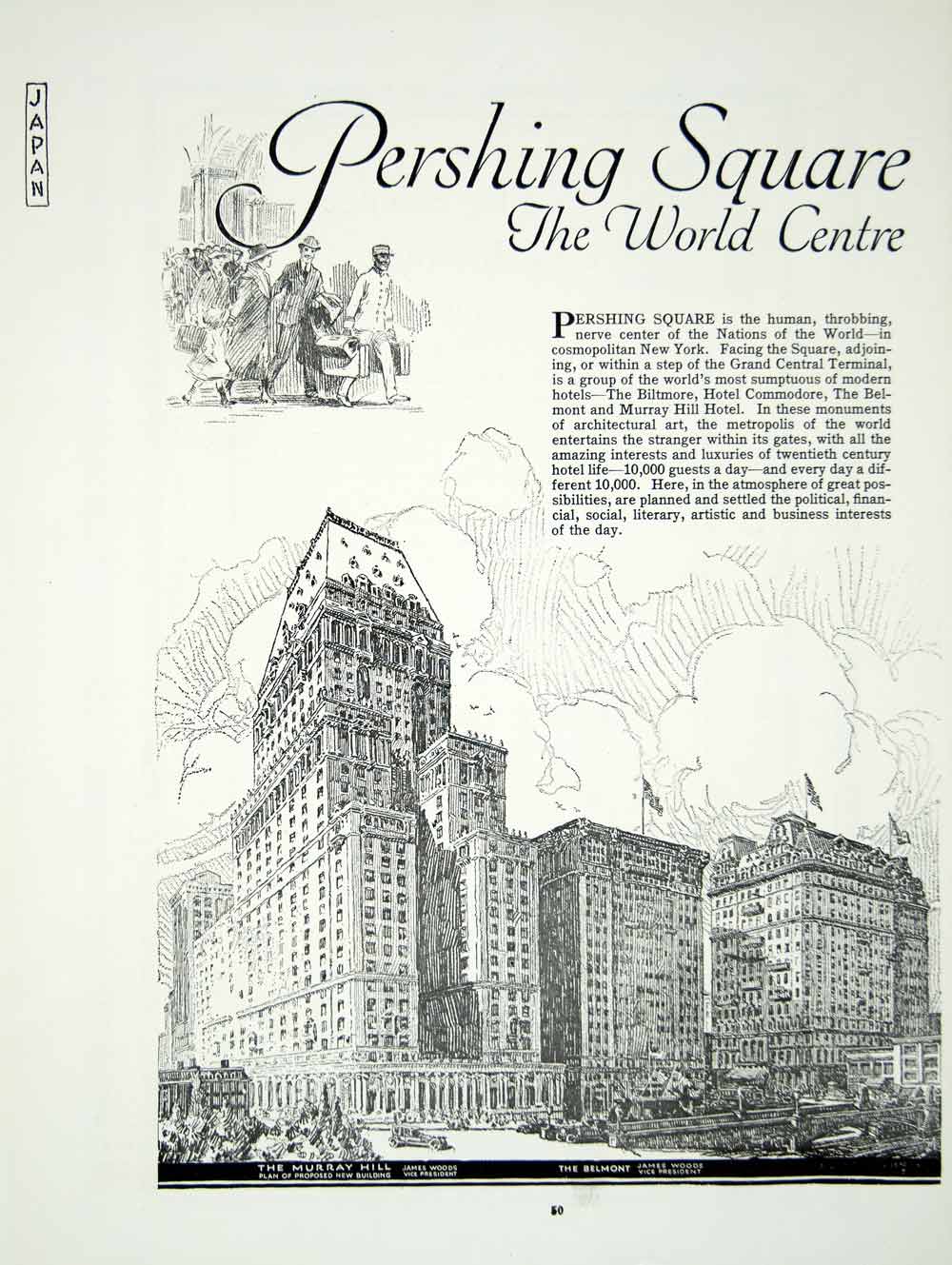 1921 Ad Pershing Square New York City World Center Hotels Architecture YJM2