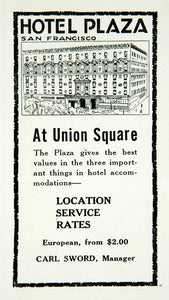 1921 Ad Hotel Plaza San Francisco Union Square Carl Sword Architecture YJM2