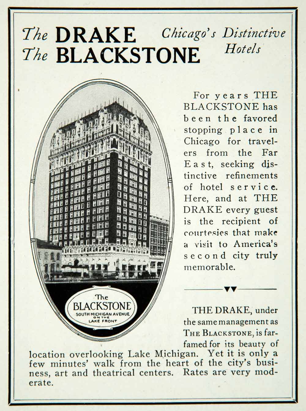 1924 Ad Drake Blackstone Hotel Chicago Architecture Travel Vacation YJM2