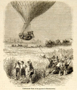 1856 Wood Engraving Pierre Testu-Brissy French Balloonist Montmorency YJPT1