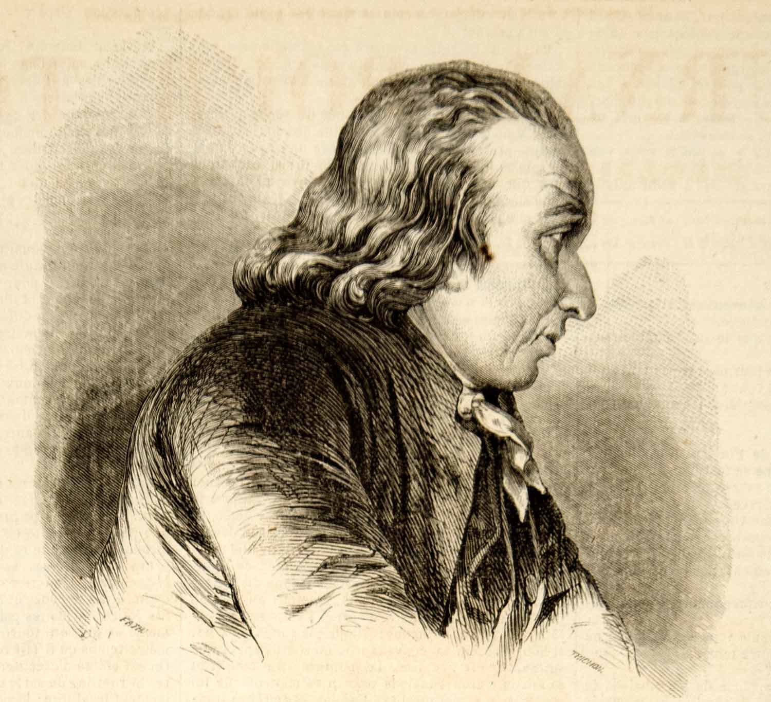 1856 Wood Engraving Louis-Jean-Marie Daubenton Portrait Profile Naturalist YJPT1