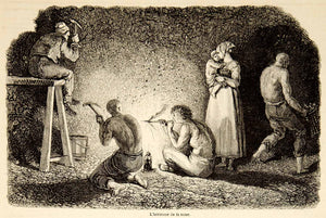 1856 Wood Engraving Interior Rock Salt Mine Mother Baby French Dark Lamp YJPT1
