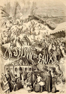 1856 Wood Engraving Saison des Eaux Forges-les-Eaux Spa French Travel YJPT1