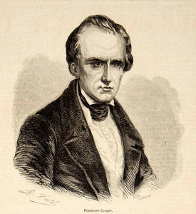 1856 Wood Engraving Fenimore Cooper Portrait American Writer Famous Man YJPT1
