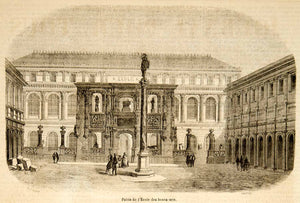 1857 Wood Engraving Palais Ecole Beaux-Arts Paris Column Nationale YJPT1