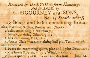 1798 Ad Sigourney Ticklenburgs Osnaburghs Sale 18th Century Spear's-Wharf YJR1