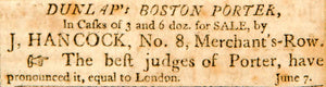 1798 Ad Dunlap Boston Porter J Hancock No. 8 Merchant's-Row Alcohol Casks YJR1