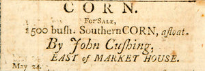 1798 Ad Corn Southern John Cushing Boston Massachusetts Agriculture Bushel YJR1