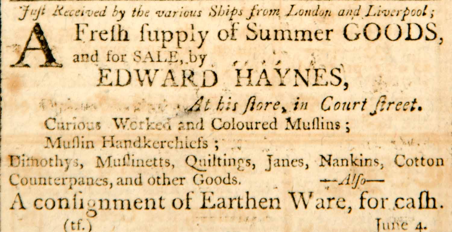 1798 Ad Fresh Supply Summer Good Produce Edward Haynes Boston Textile YJR1