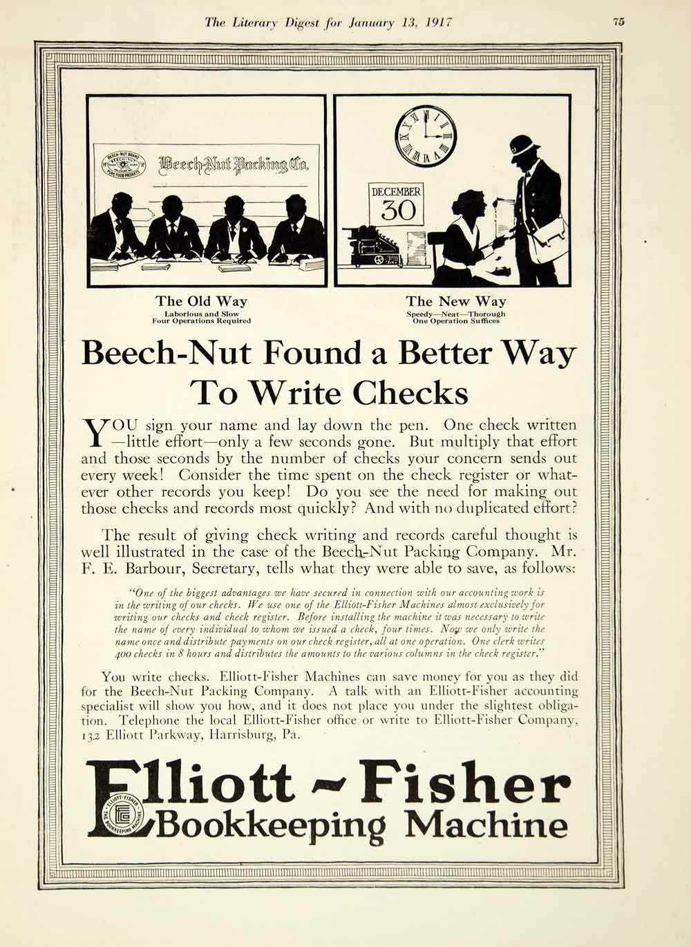 1917 Ad Beech Nut Packing Company Elliott Fisher Bookkeeping Machine YLD1