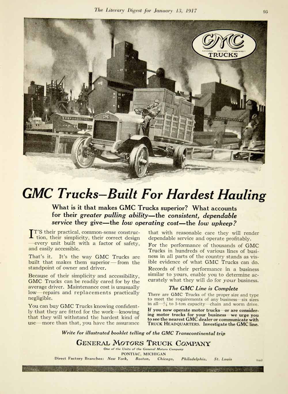 1917 Ad General Motors Truck Company Pontiac Michigan Man Driver Factory YLD1 - Period Paper
