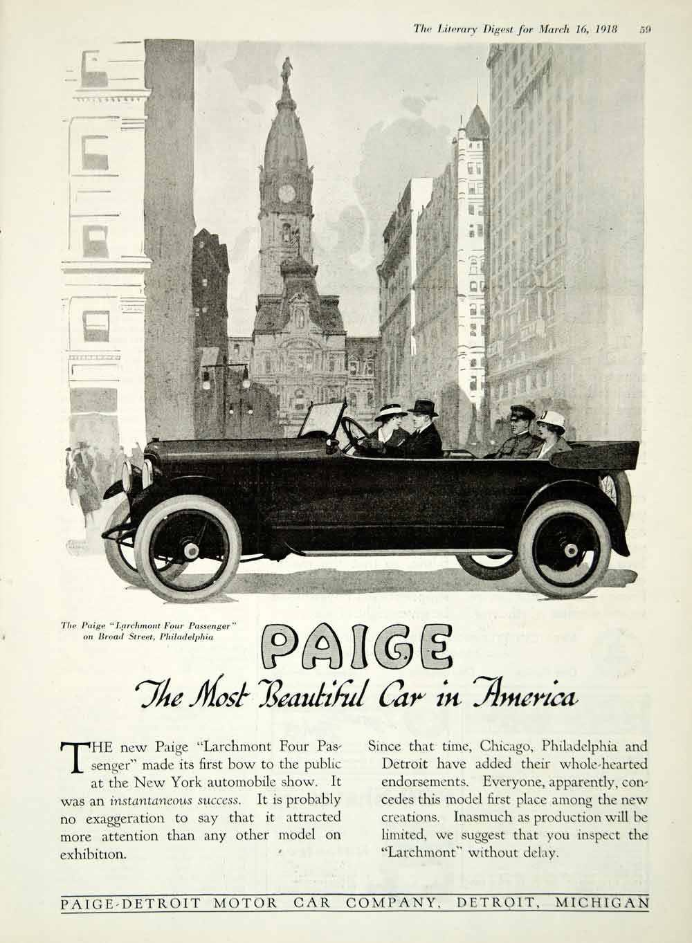 1918 Ad Paige Larchmont Four Passenger Automobile Detroit Motor Car Company YLD1