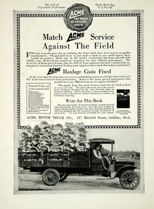 1918 Ad Acme Motor Truck Company Cadillac Michigan Automobile YLD1