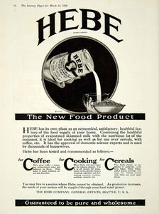 1918 Ad Hebe Company Evaported Skim Milk Vegetable Fat Food Product Seattle YLD1
