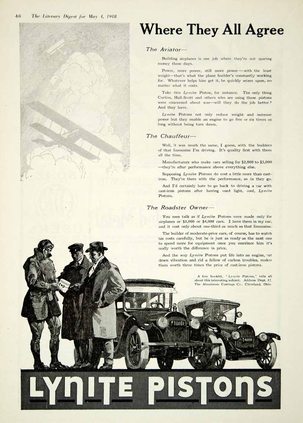 1918 Ad Aluminum Castings Company Lynite Pistons Cleveland Ohio Car Men YLD1