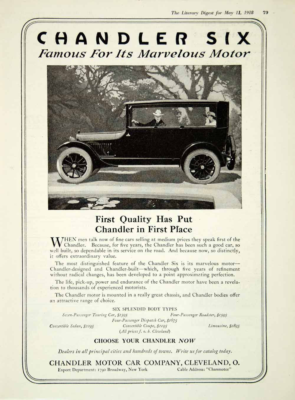 1918 Ad Chandler Six Motor Car Company Cleveland Ohio Automobile Car Man YLD1 - Period Paper

