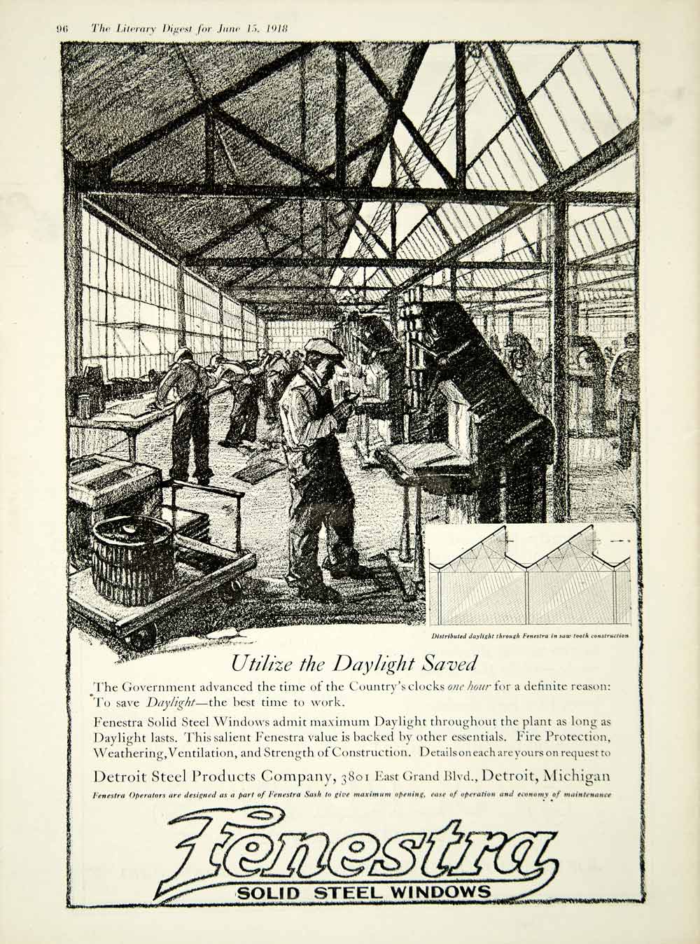 1918 Ad Fenestra Solid Steel Windows Factory Detroit Products Company YLD1
