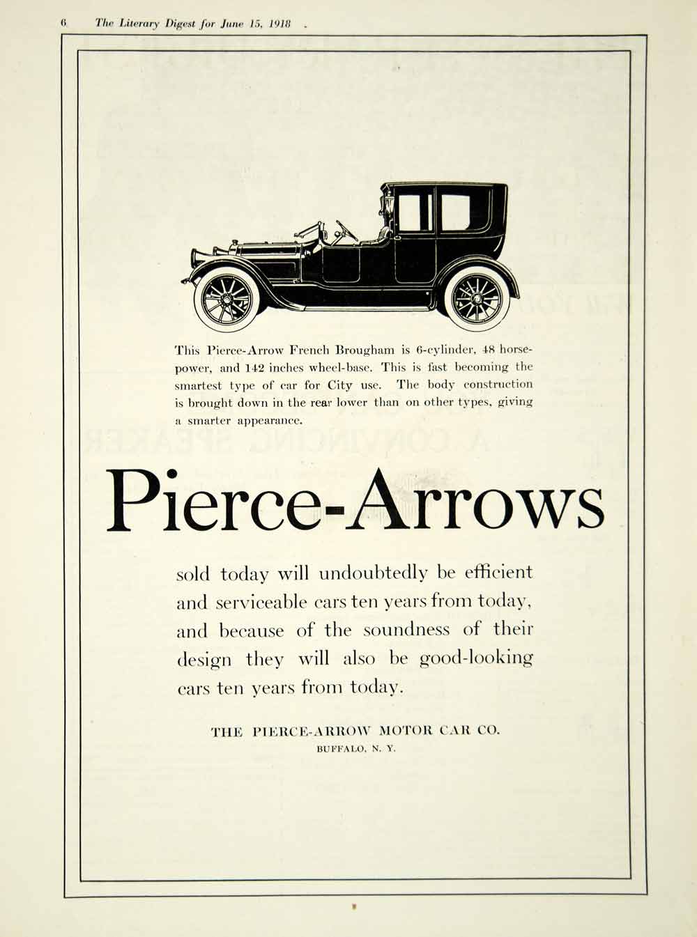 1918 Ad French Brougham Six Cylinder Pierce Arrow Motor Car Company Buffalo YLD1