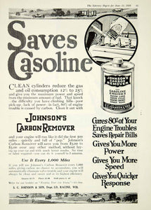 1918 Ad Carbon Remover Motor Car Engines S.C. Johnson Son Racine Vintage YLD1