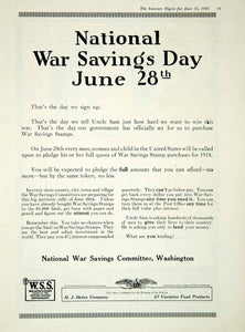 1918 Ad National War Savings Committee Announcement H.J. Heinz Company YLD1