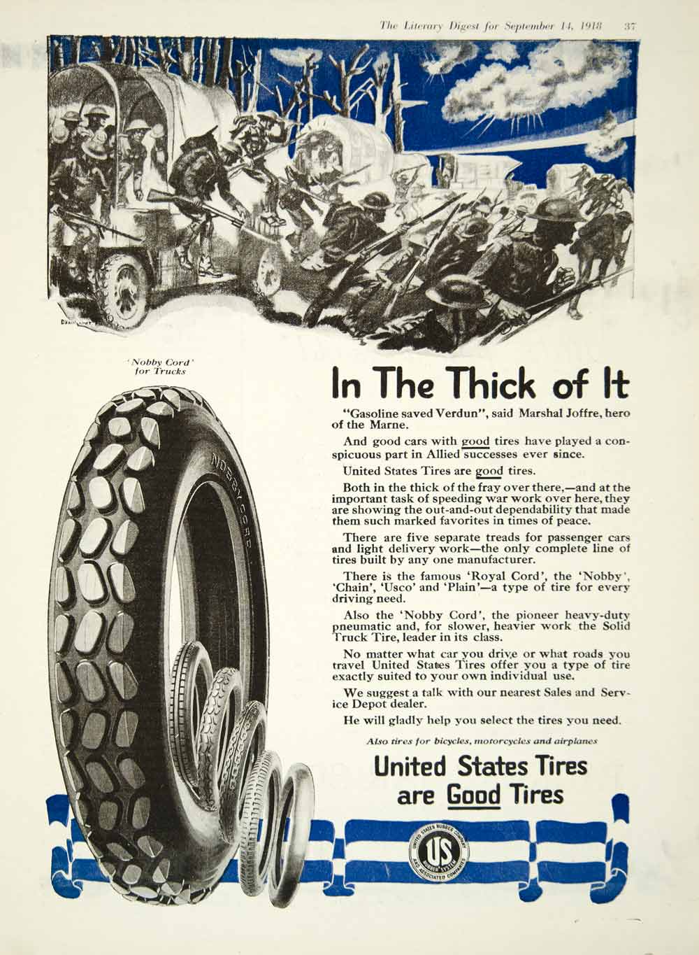 1918 Ad United States Tires Rubber Company Nobby Cord Trucks Royal Usco WWI YLD1
