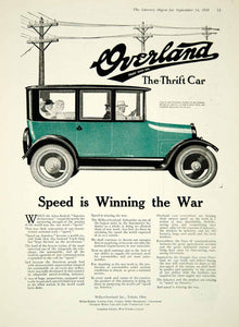 1918 Ad Sedan Thrift Car Willys-Overland Incorporated Toledo Ohio Speed WWI YLD1