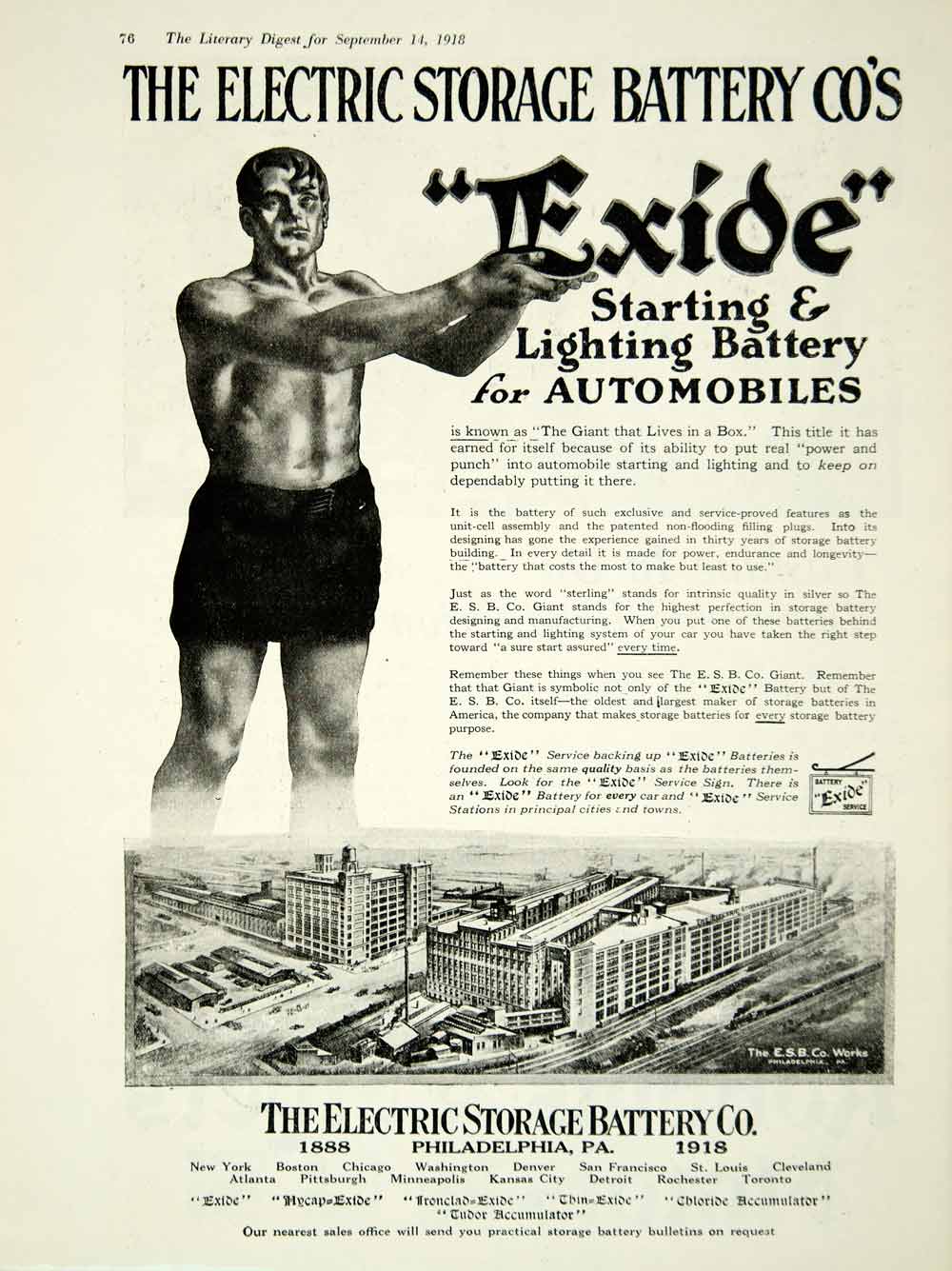 1918 Ad Exide Battery Automobiles Electric Storage Company Philadelphia YLD1