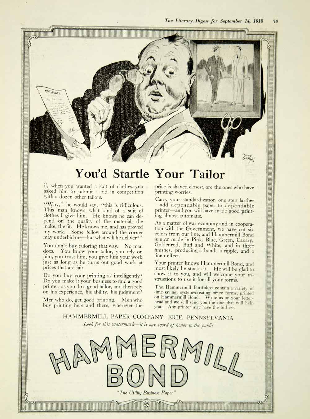 1918 Ad Hammermill Bond Utility Business Paper Company Erie Pennsylvania YLD1