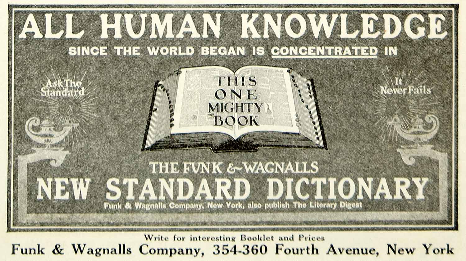 1917 Ad Funk Wagnalls Company Standard Dictionary Knowledge Book New York YLD1