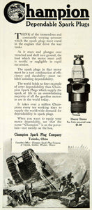 1918 Ad Champion Dependable Spark Plugs Car Gasoline Motor Parts Toledo YLD1