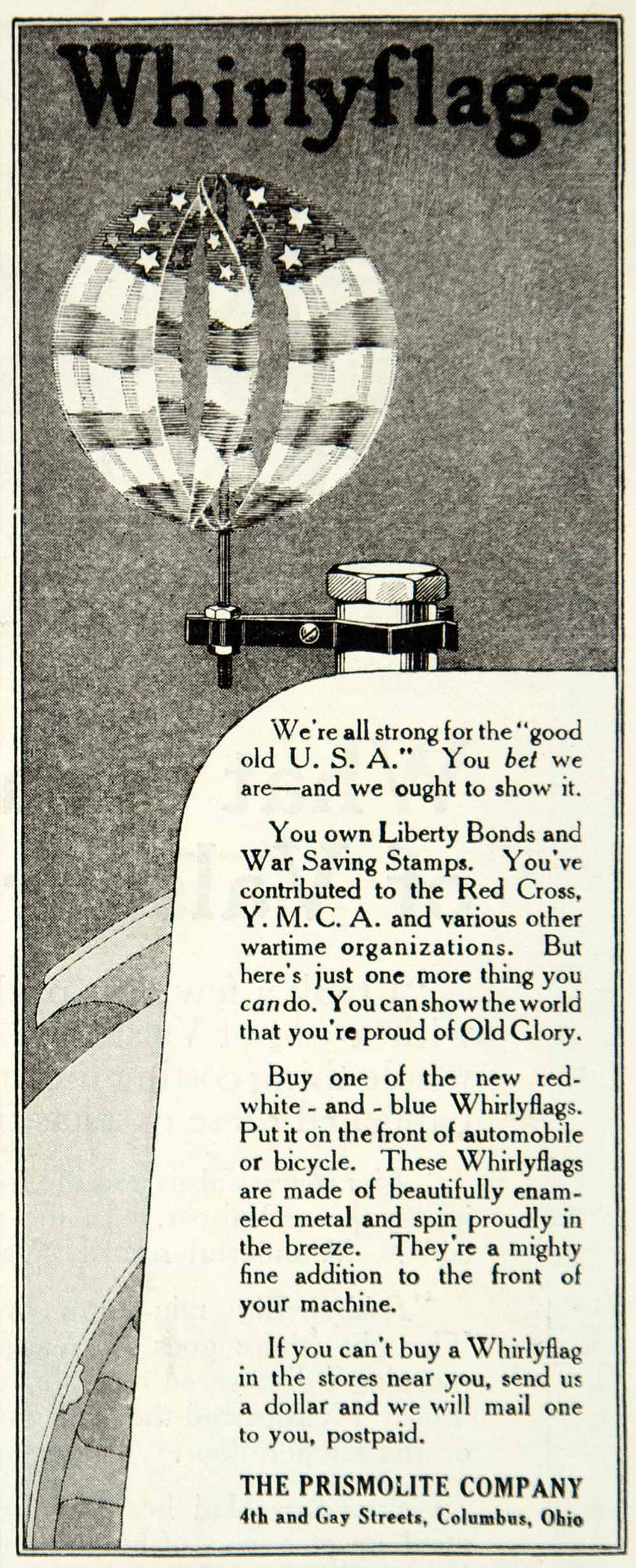 1918 Ad Whirlyflag Old Glory Automobile Bicycle Accessory Prismolite YLD1