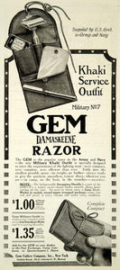 1918 Ad Gem Damaskeene Razor Khaki Service Outfit Cutlery Company New York YLD1
