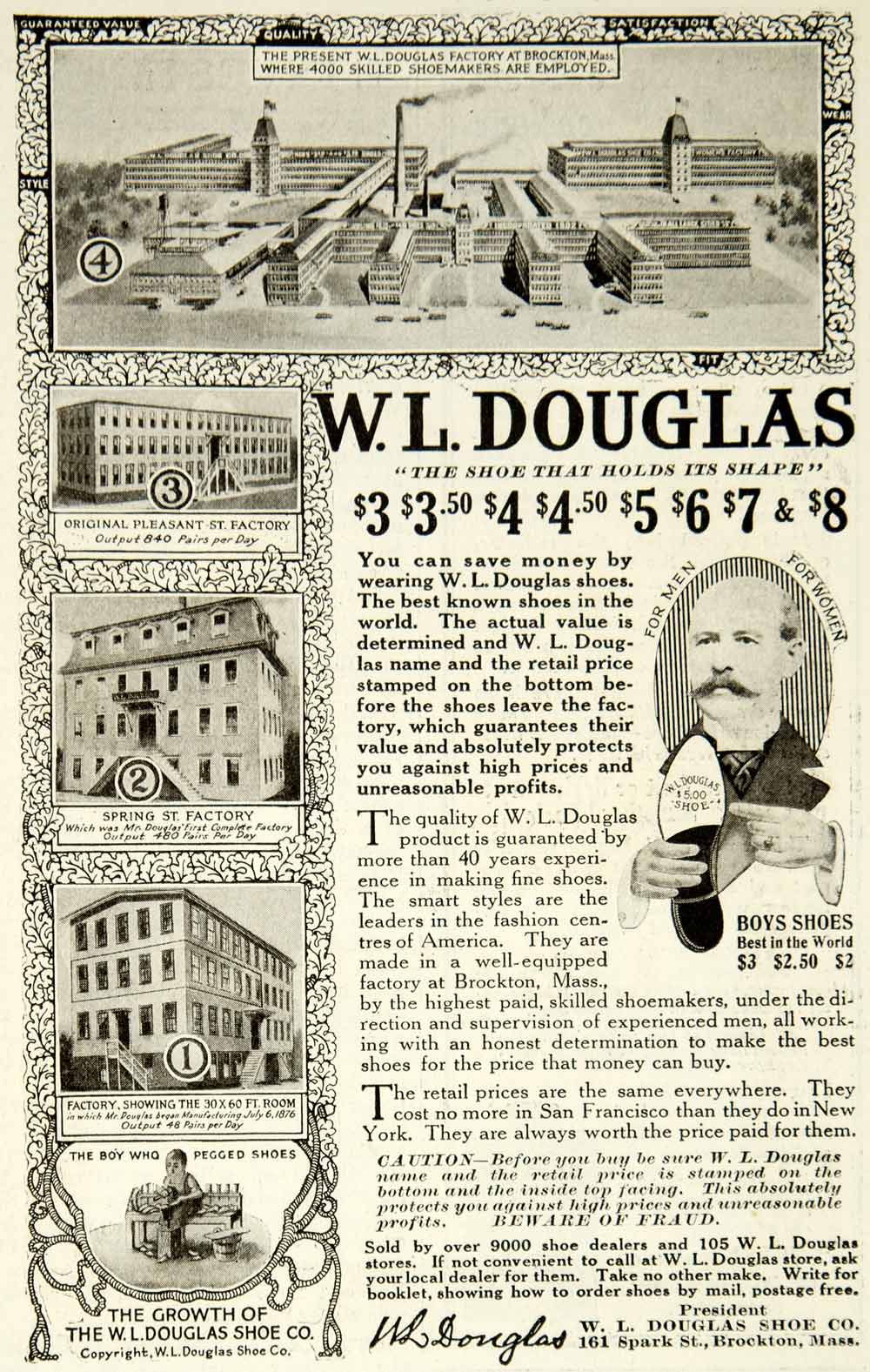 1918 Ad W.L. Douglas Shoe Company Boys Men Women Footwear Brockton YLD1