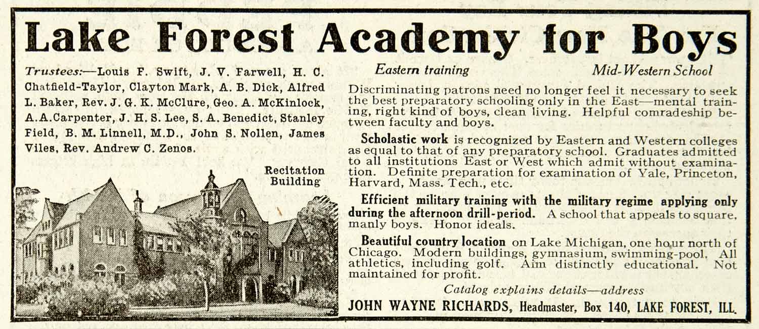 1918 Ad Lake Forest Academy Boys Military College Preparatory School YLD1
