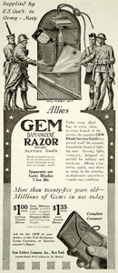 1918 Ad Gem Damaskeene Razor Khaki Service Outfit Shaving Kit Soldiers Army YLD1