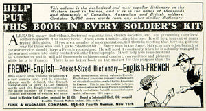 1918 Ad French English Dictionary Book Soldier Kit Funk Wagnalls Company NY YLD1