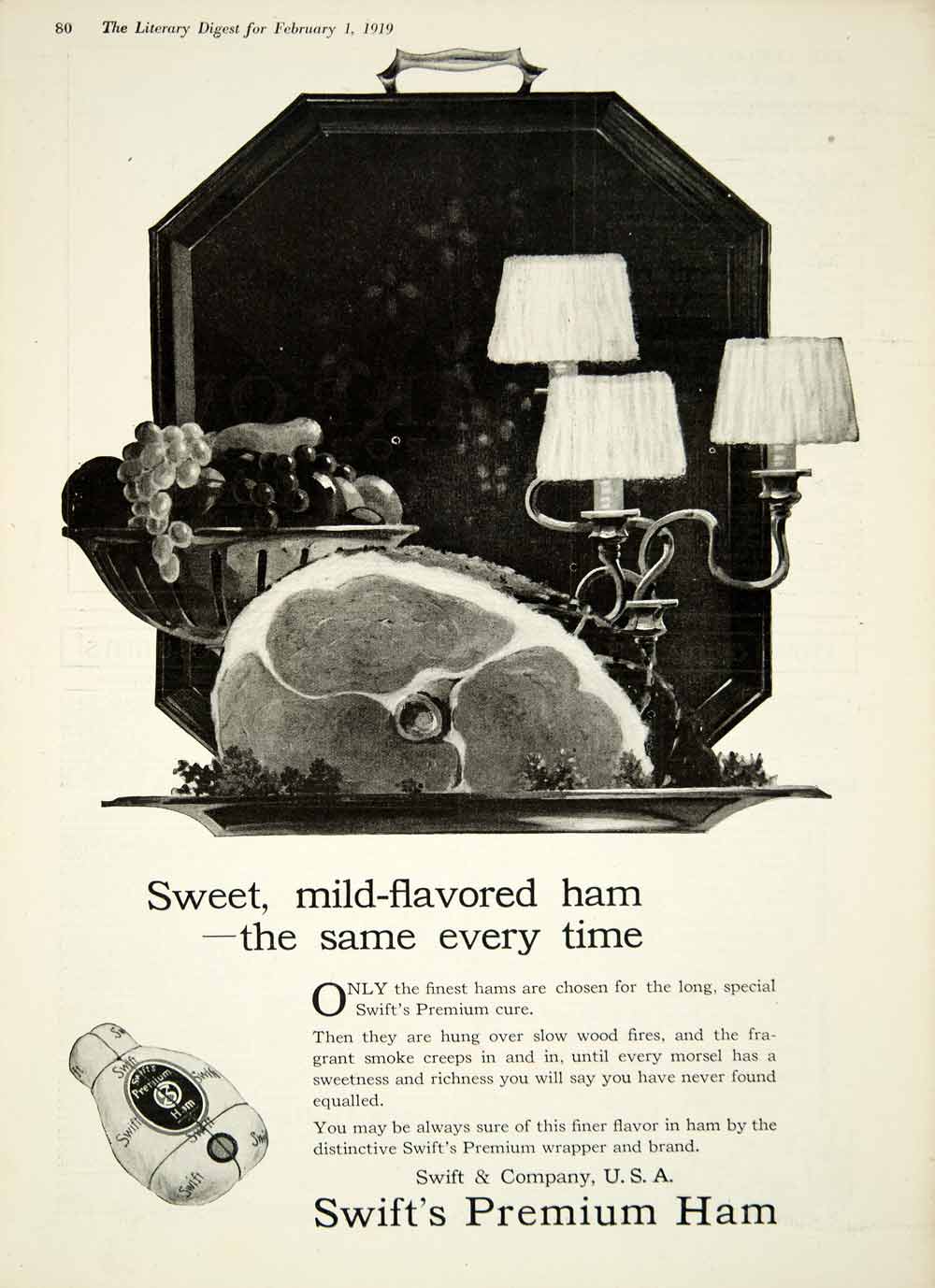 1919 Ad Swifts Premium Cured Smoked Ham Meat Dinner Food Grocery Meal YLD2