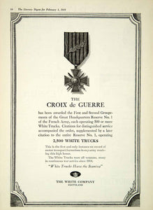 1919 Ad White Trucks Cleveland OH Croix De Guerre WWI French Army Military YLD2